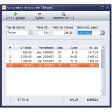 Calculadora de Juros de Cheques